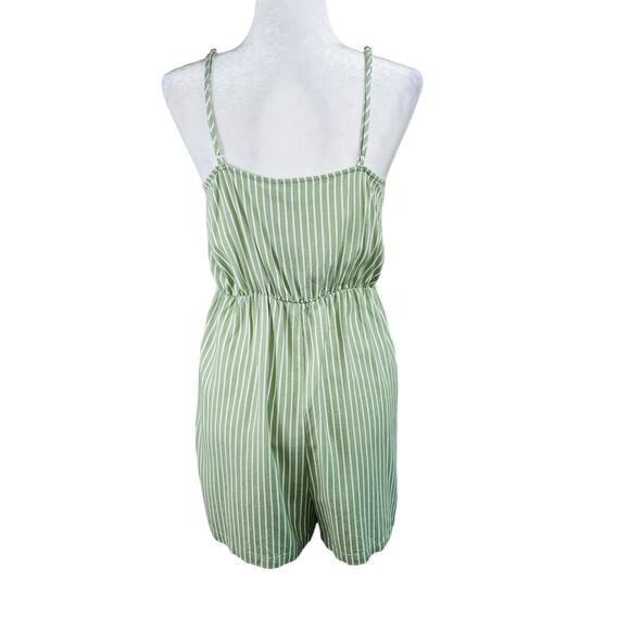 Vero Moda Sleeveless Linen Blend Lace Up Romper Green White Stripe Large/XL NWT - Picture 3 of 13